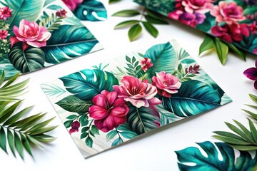 Whimsical tilt-shift invites: deep pink & teal floral blooms, painted artistry.  Perfect for a charming event!