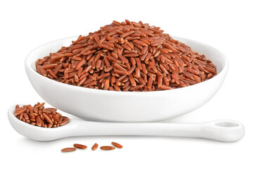 red rice in a ceramic bowl isolated on white background