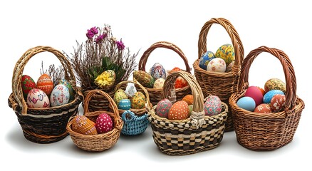 Easter basket with pastel-colored eggs, easter background