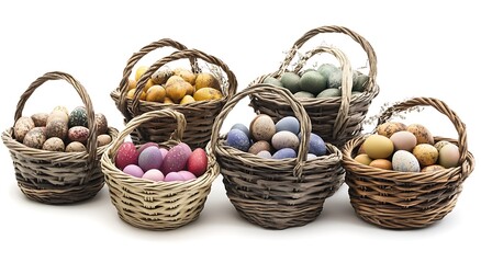 Easter basket with pastel-colored eggs, easter background