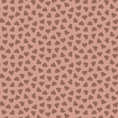 Seamless pattern brown hearts swirl rays. Mocha Mousse 2025. Happy valentines day, women day holiday, dating invitation, wedding or marriage greeting card design. Vector illustration