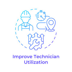 Improve technician utilization blue gradient concept icon. Benefit of FSM. Field service management. Round shape line illustration. Abstract idea. Graphic design. Easy to use in article