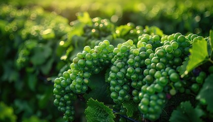 Green Grapes Growing On Vine In Vineyard