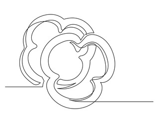 Continuous one line of sliced bell pepper isolated on white background. Simple silhouette of vegetable. Hand drawn bell pepper outline. Vector illustration