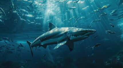 Fototapeta premium Wale Shark swimming with smaller fish