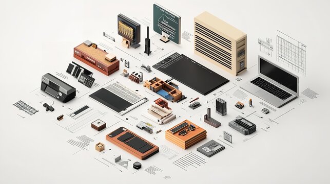 3D Infographic Showing the Evolution of Technology in Various Industries