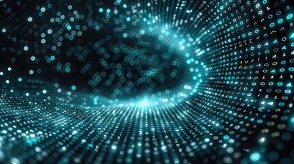 Naklejka premium A binary code background with teal numbers on a black backdrop.