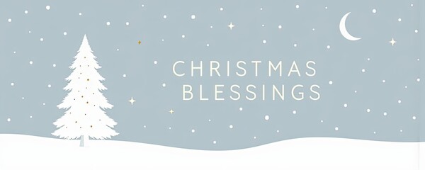 Minimalist Christmas Card with White Tree on a Snowy Landscape