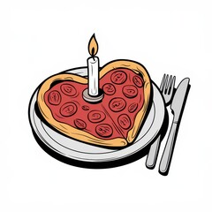 Heart Shaped Pizza With A Burning Candle