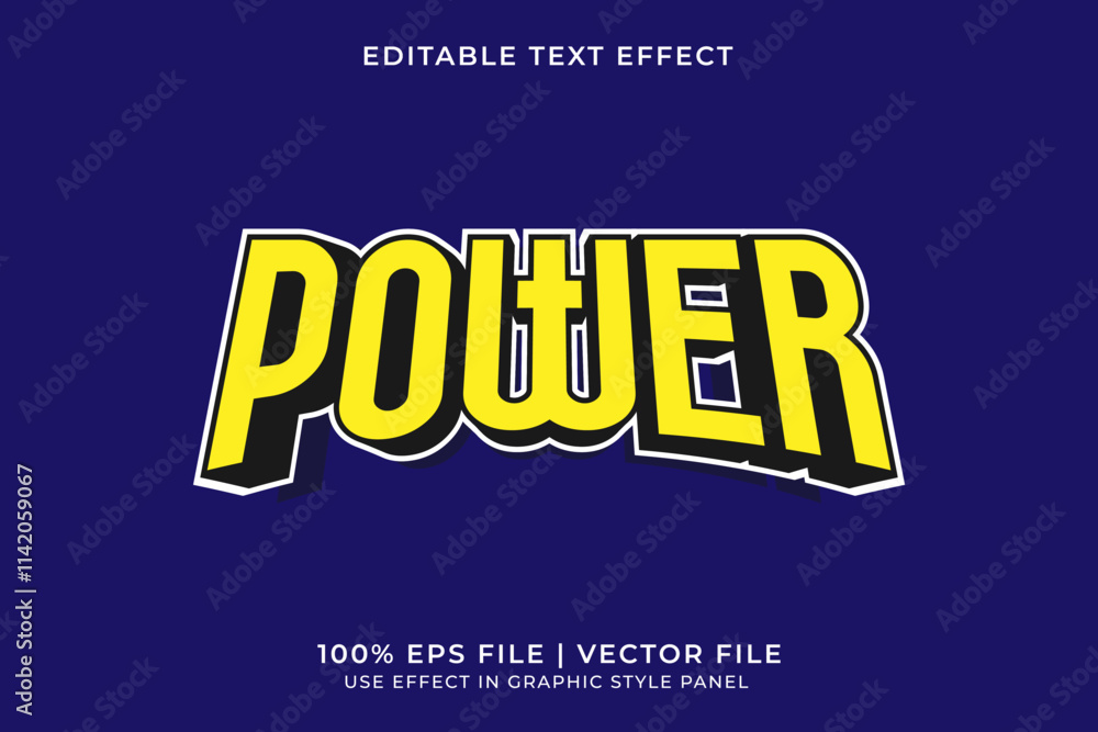 Poster 3d editable yellow power vector text effect