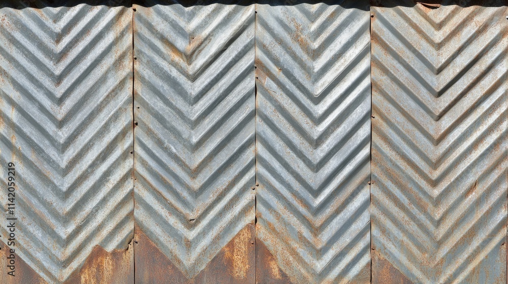 Poster textured metal sheets with zigzag patterns and rusted finish