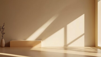 Minimalist Beige Room Display with Sunlight and Plant