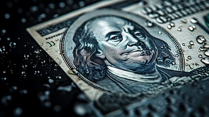 Wet Hundred Dollar Bill Close Up Detailed Image