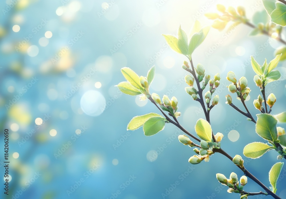 Aufkleber fresh green leaves with soft bokeh background creating a serene natural atmosphere for spring and ea