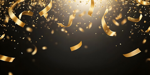 Naklejka premium Golden Celebration: A Shower of Confetti and Ribbons