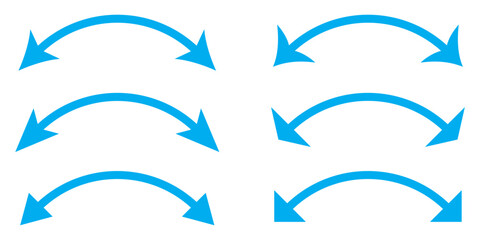 Dual arrow. Dual semi circle arrow. Vector illustration. Semicircular curved thin long double ended arrow. Black arrow Set. 