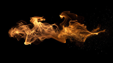 Abstract Golden Smoke and Sparkles on Black Background