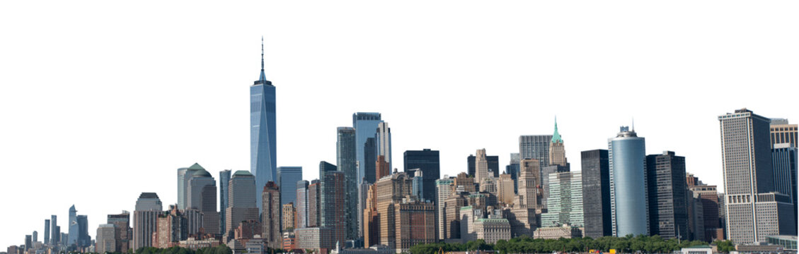 Panoramic view of World Trade Center and Manhattan skyline building with no backgroung PNG