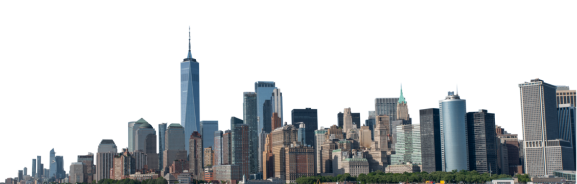 Panoramic view of World Trade Center and Manhattan skyline building with no backgroung PNG - Powered by Adobe