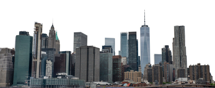 Panoramic view of World Trade Center and Manhattan skyline building with no backgroung PNG