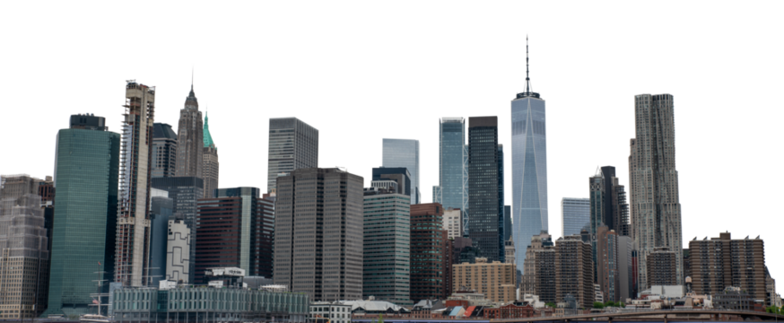 Panoramic view of World Trade Center and Manhattan skyline building with no backgroung PNG