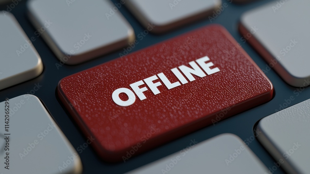 Poster red offline keyboard button closeup disconnected
