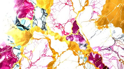 Obraz premium An artistic composition of vibrant colors—gold, pink, and white—intertwined in organic shapes, accented with flowing lines, conveying a sense of movement and vibrancy