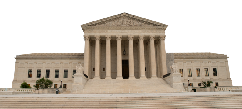 Front view of United States of America Supreme Court building with no background PNG