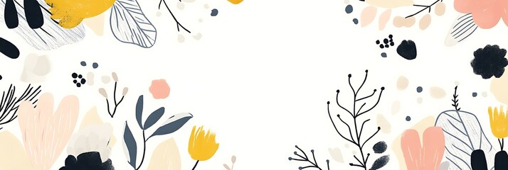 Floral elements, hand-drawn style, vector illustration, easter background