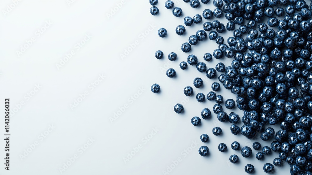 Poster blue beads scattered on a light surface creating an artistic pattern