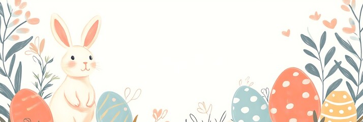 Happy Easter banner template with cute cartoon bunnies