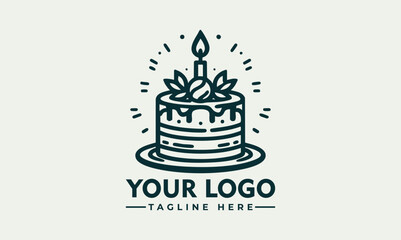 vector logo line drawing of a twotiered cake with cherries; suitable for bakery logos, greeting cards, and confectionerythemed designs