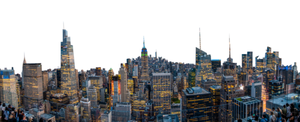Night time skyline of New York with Empire State Building in transparent PNG