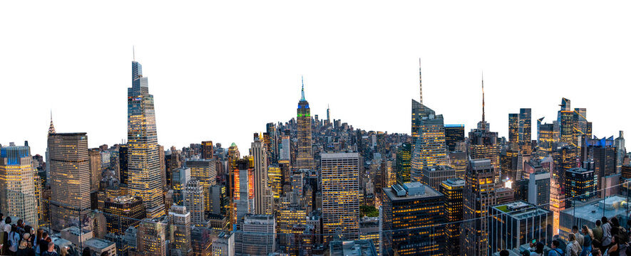Night time skyline of New York with Empire State Building in transparent PNG
