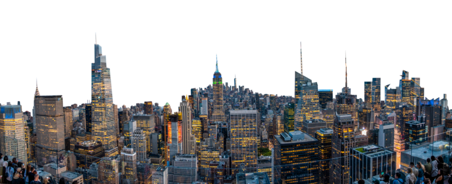 Night time skyline of New York with Empire State Building in transparent PNG - Powered by Adobe