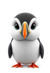 Fototapeta premium Montessori Flashcards Clipart Kawaii Puffins Clipart isolated on a white background. Suitable for animal flashcard, alphabet flashcards