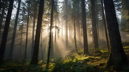 Fototapeta premium morning in the forest, landscape, forest 