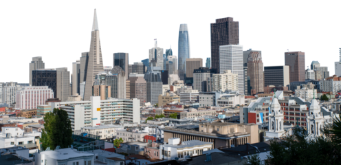 Famous buildings of Downtown San Francisco California in transparent PNG
