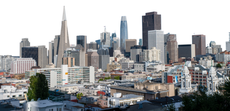 Famous buildings of Downtown San Francisco California in transparent PNG