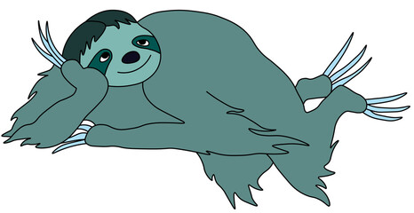 a contented happy sloth lies with his paw under his head © Nata