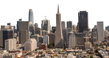 Skyline of downtown San Francisco California with no background transparent PNG