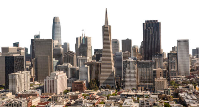 Skyline of downtown San Francisco California with no background transparent PNG