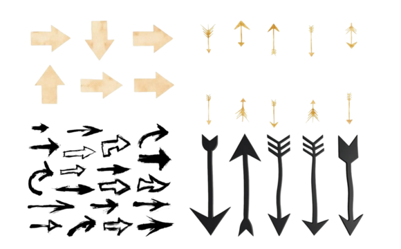 set of Dynamic black and beige Arrows Clipart Collection for Visual Storytelling and Directional Guidance. Pointers, png
