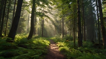 Obraz premium A beautiful forest landscape, forest wallpaper 