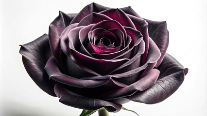 Captivating black rose, stark against a pristine white backdrop.