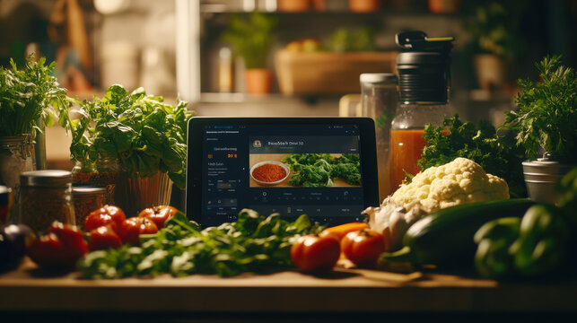 Innovative ai powered meal planner app in a kitchen setting with fresh ingredients