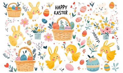 Fototapeta premium Happy Easter clip art elements for design