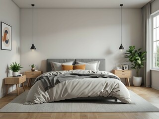 a neat and minimalist bedroom, cartoon 