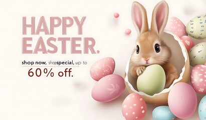 Happy Easter background with. Easter eggs and bunny