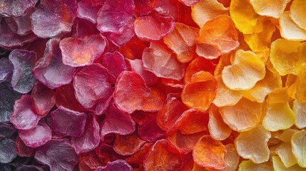 Vibrant arrangement of colorful freeze dried fruit candy for snacks and confectionery design